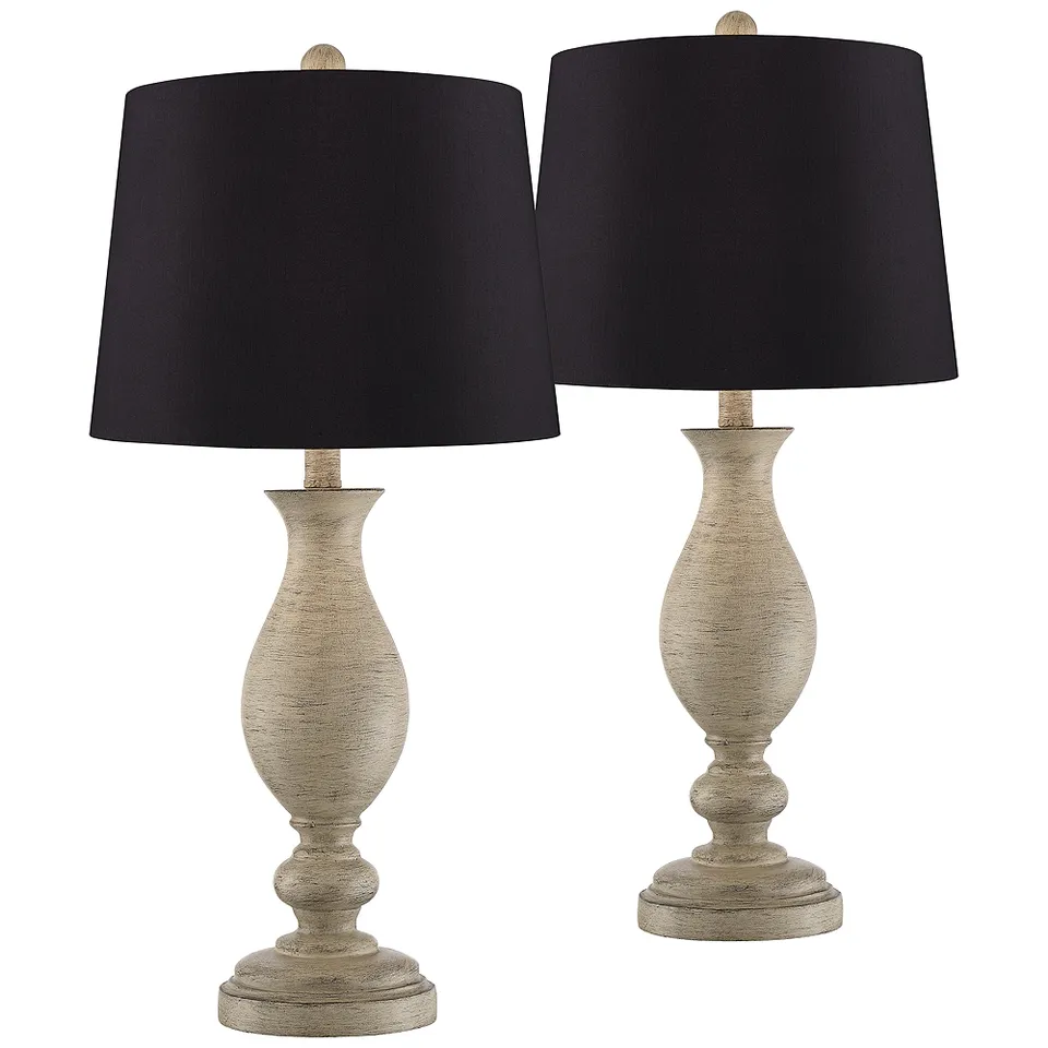 Regency Hill Teagan 27 1/2" Black Shade Faux Wood Lamps Set of 2