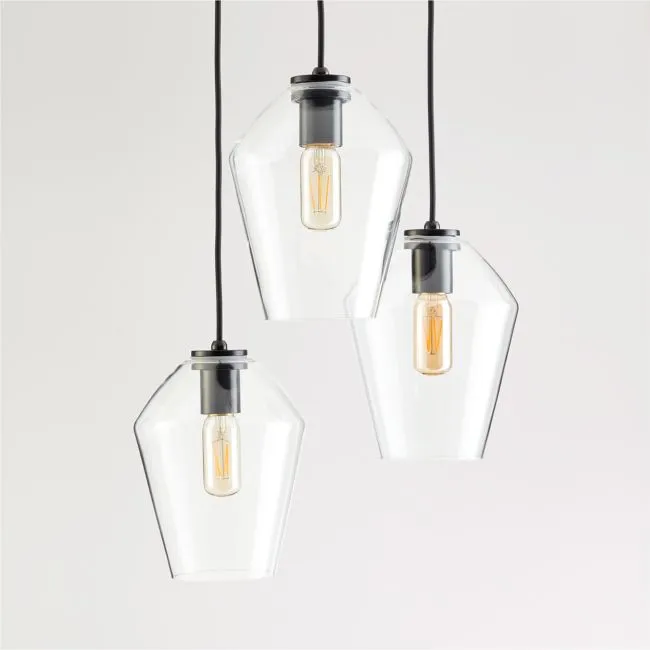 Arren Black 3-Light Round Pendant with Angled Clear Glass Shades 16"