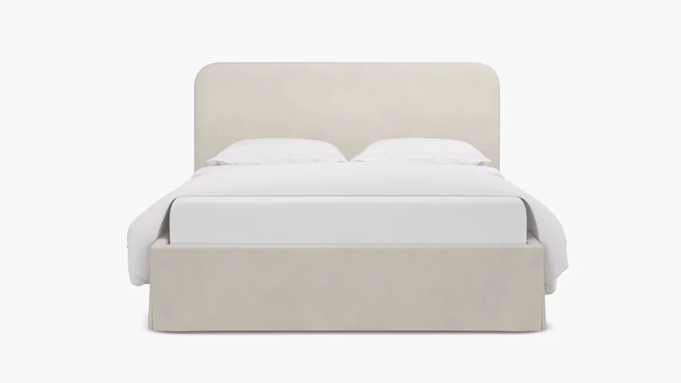 Skirted Platform Bed, White Performance Velvet, Twin