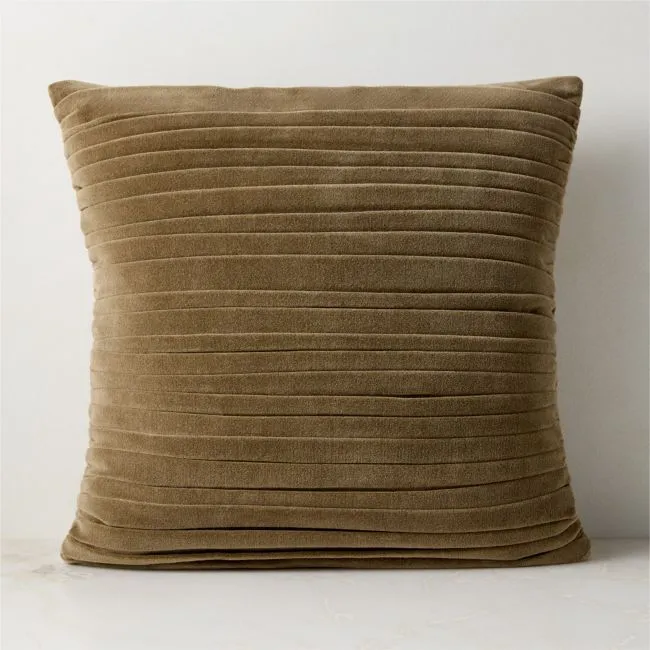 Ruched Olive Green Velvet Throw Pillow with Feather-Down Insert 20"x20" by Todd Snyder