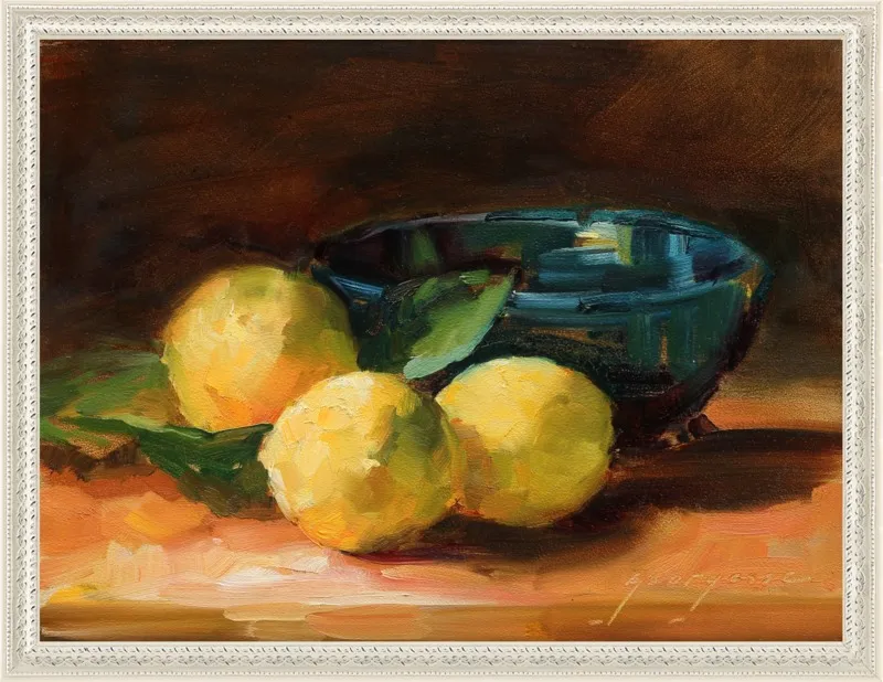Lemons and Blue Bowl by Georgesse Gomez for Artfully Walls