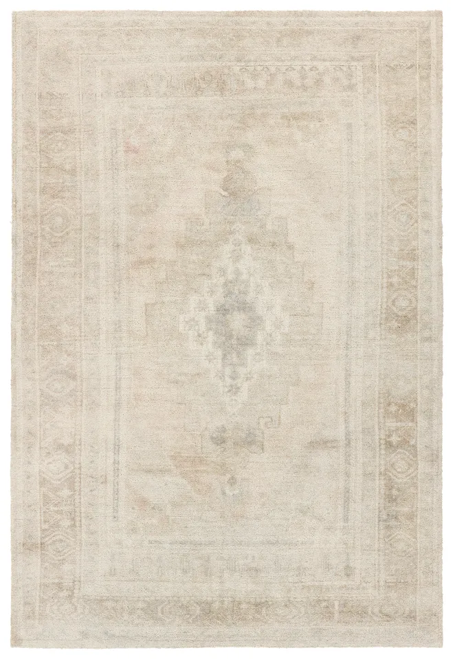 Adorn CSN05 Handmade Medallion Beige and Cream Area Rug (5'X8')