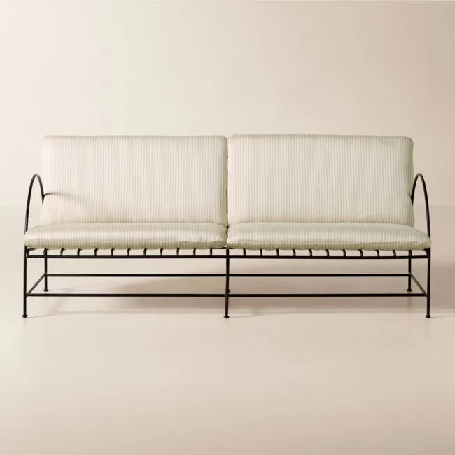 Costa 65" 2-Seat Black Metal Outdoor Sofa with Natural And White Striped Sunbrella® Cushions