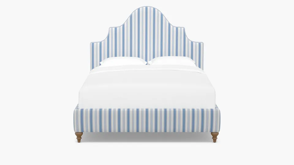 Statement Bed, Cornflower Regency Stripe, Natural Traditional Turned Leg, King