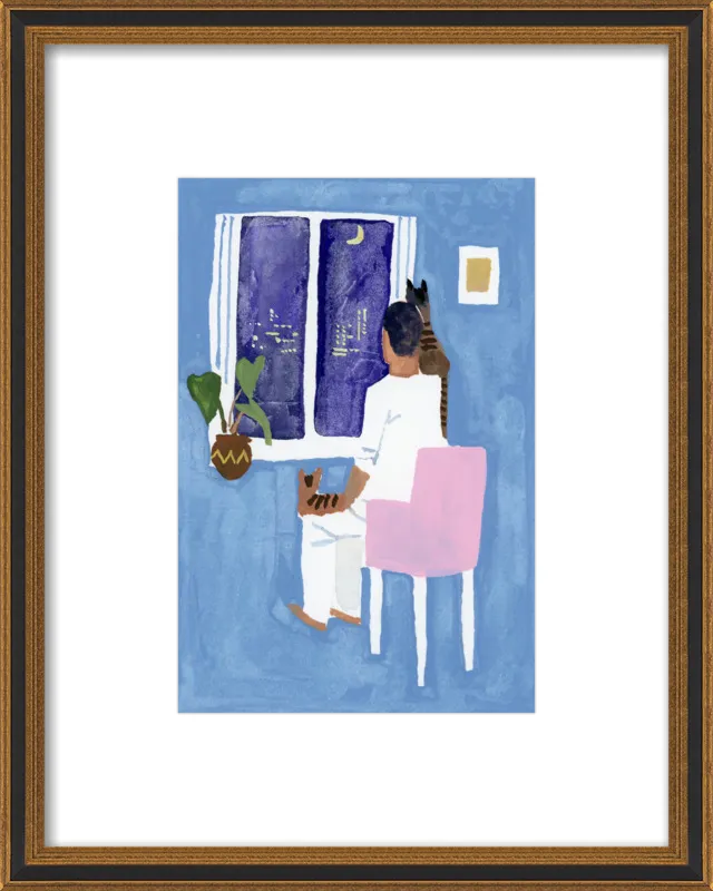 Look at the cat and the moon by Hiroyuki Izutsu for Artfully Walls