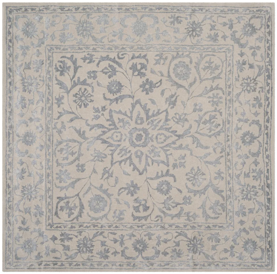 Arlo Home Hand Tufted Area Rug, GLM515A, Silver/Ivory,  6' X 6' Square