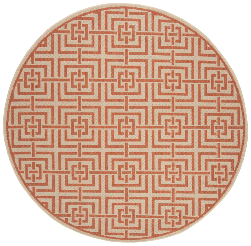 Arlo Home Indoor/Outdoor Woven Area Rug, LND128R, Cream/Rust,  6' 7" X 6' 7" Round