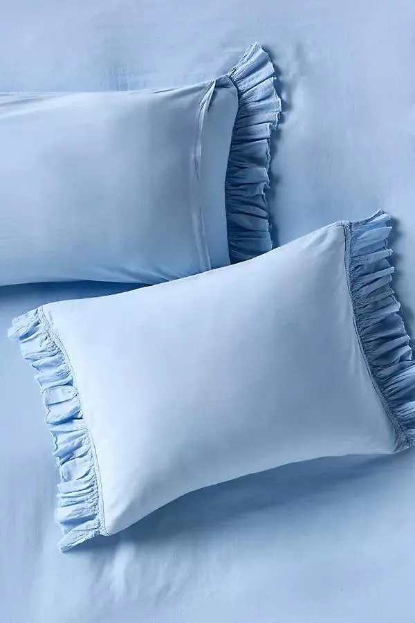 Organic Cotton Spa Sateen Ruffled Shams, Set of 2