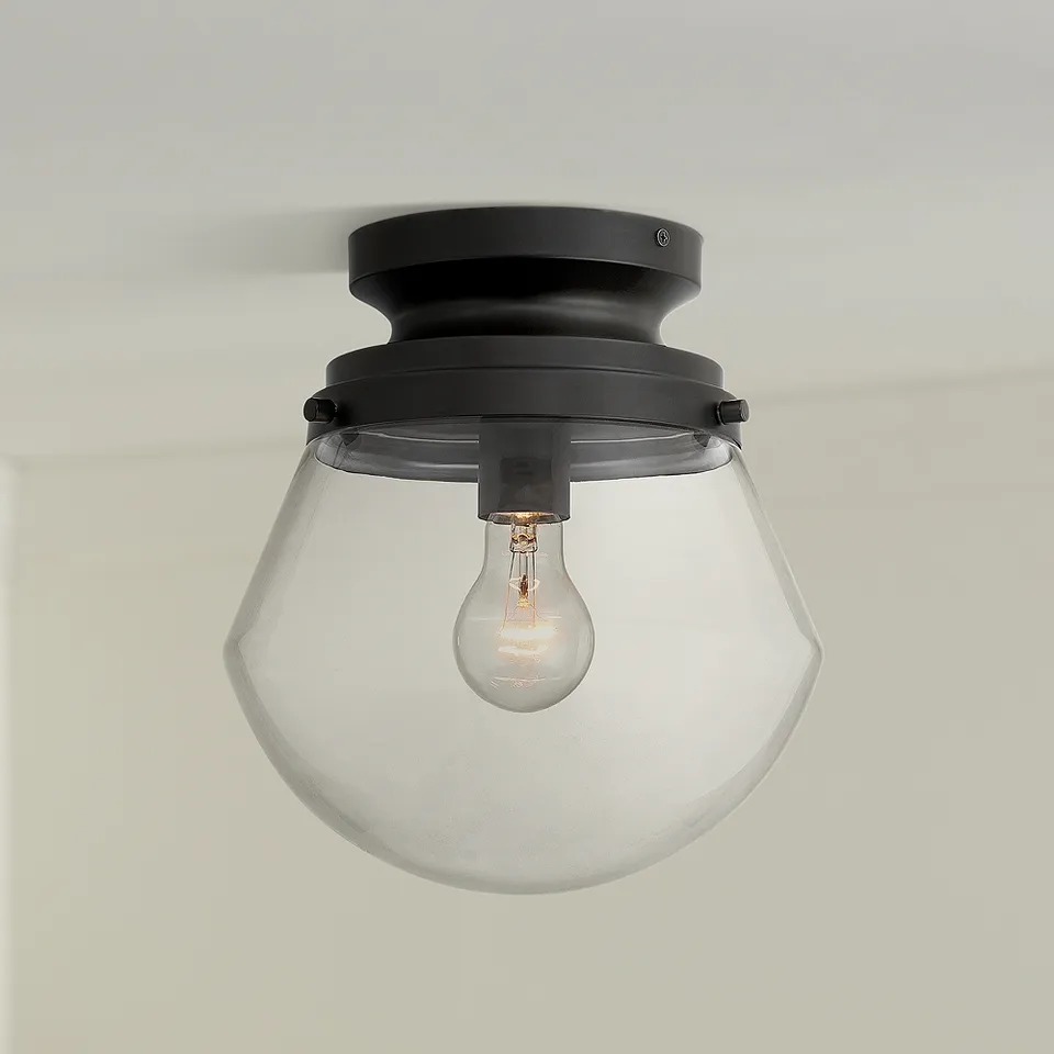 Possini Euro Cato 10" Wide Black Flush Small Schoolhouse Ceiling Light