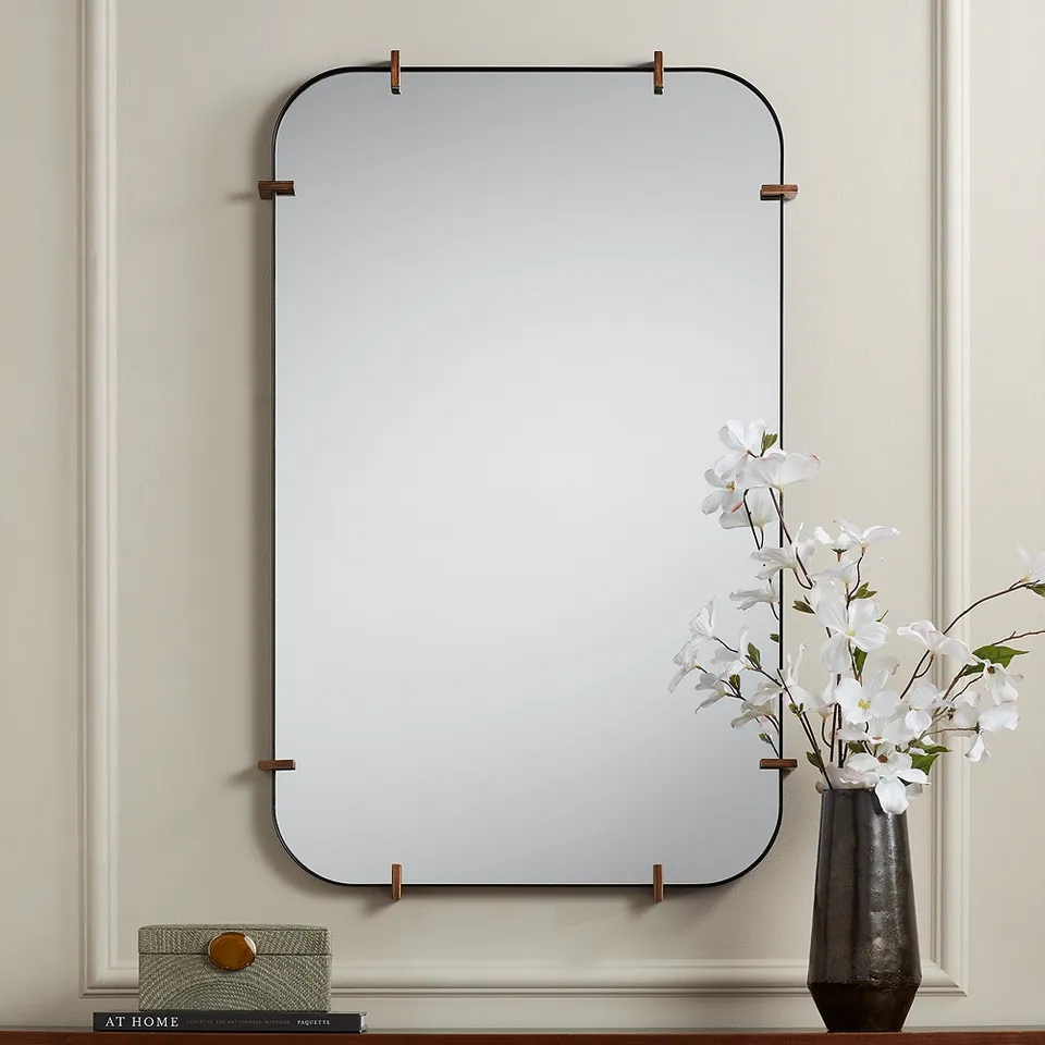 Uttermost Radius 24 x 38 Black Rounded Edge Wall Mirror