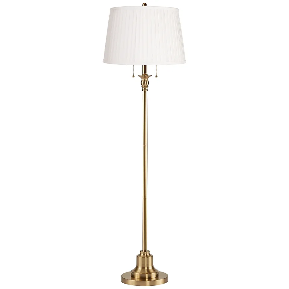 Possini Euro Dyna 58" Antique Brass White Pleated Shade Floor Lamp