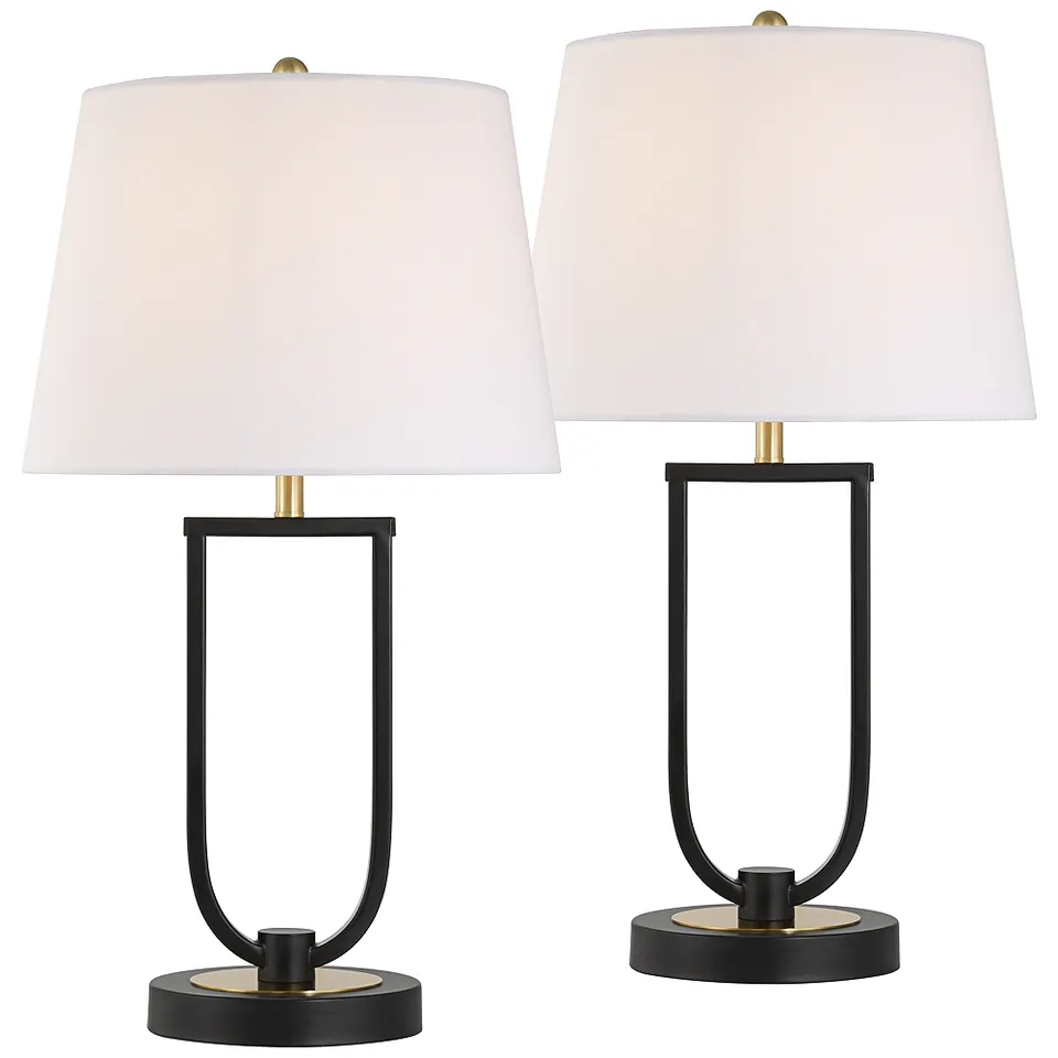 Pellana 24 3/4" High Black and Brass USB Table Lamp Set of 2