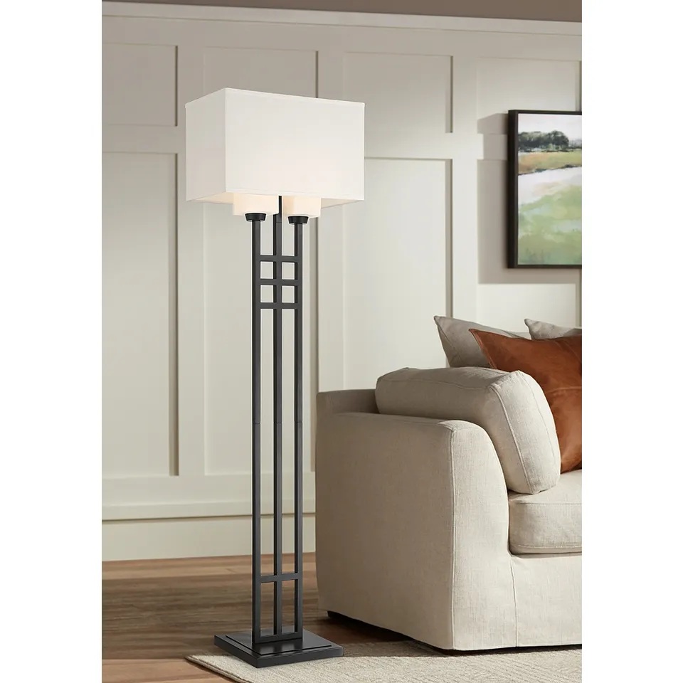 Franklin Iron Works Ventano 64" High 2-Light Matte Black Floor Lamp