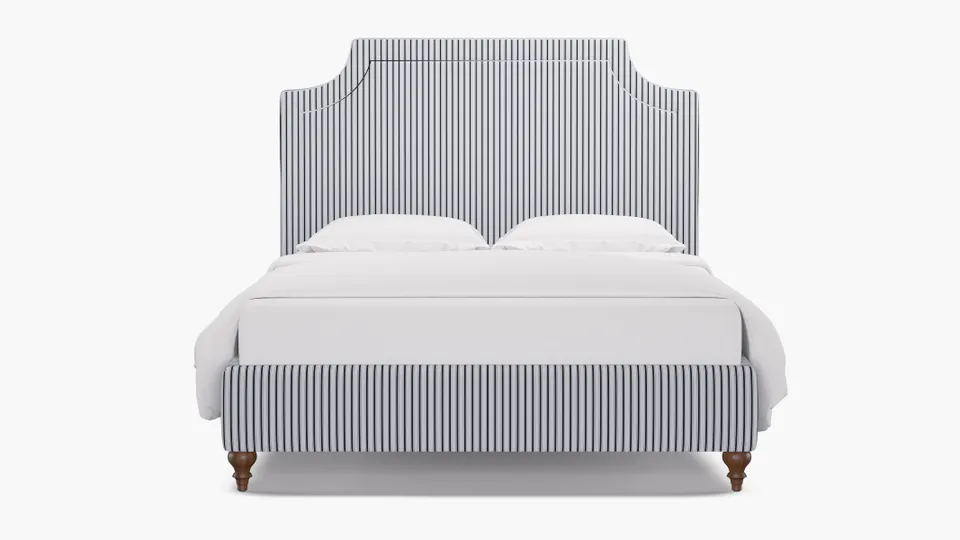 Deco Bed, Black Classic Ticking Stripe, Walnut Traditional Turned Leg, Full