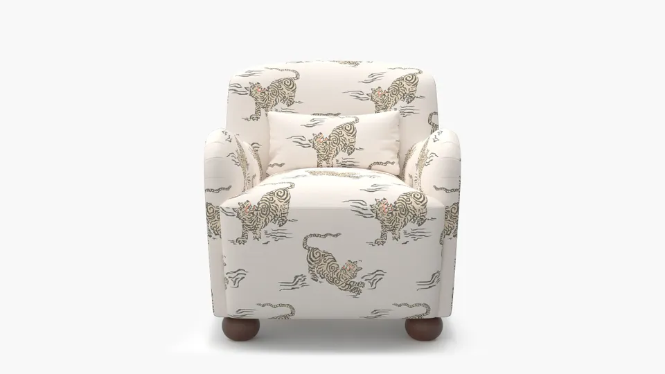 Club Chair, Canvas Tigresse, Walnut Bun Foot