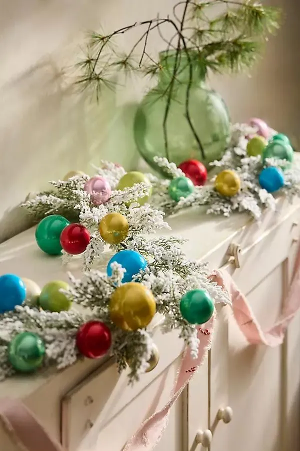 Frosty Faux Evergreen + Shatterproof Bauble Garland, 6'