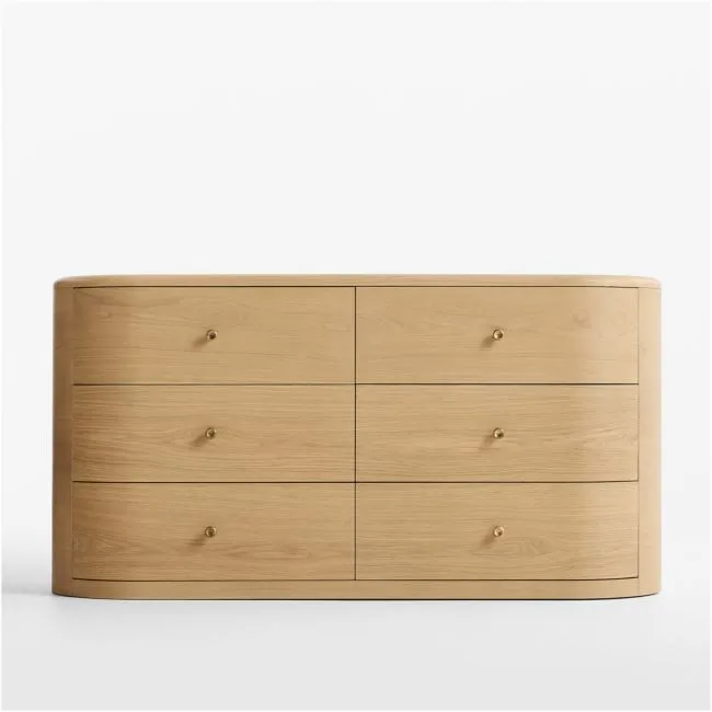 Anneli 62" Natural Oak Wood 6-Drawer Dresser