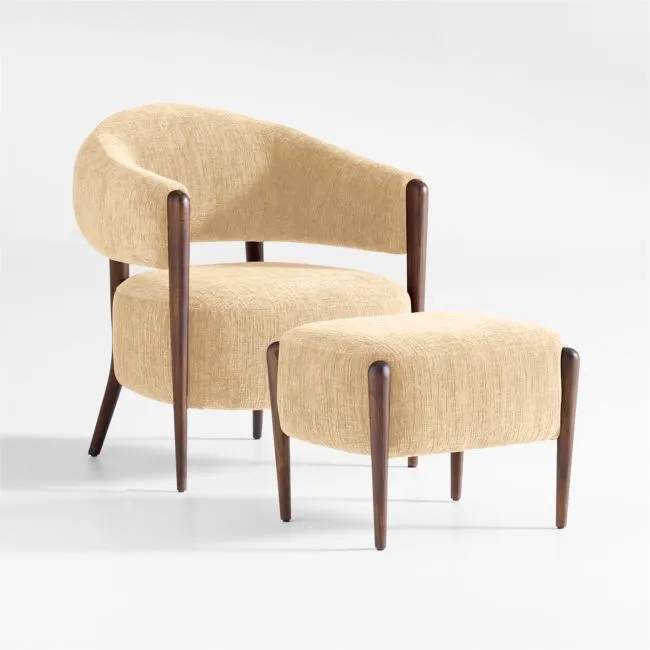 Santi Wood Accent Chair with Ottoman