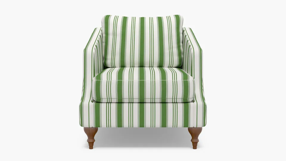 Slope Arm Chair, Jade Regency Stripe, Walnut Turned Wood Leg