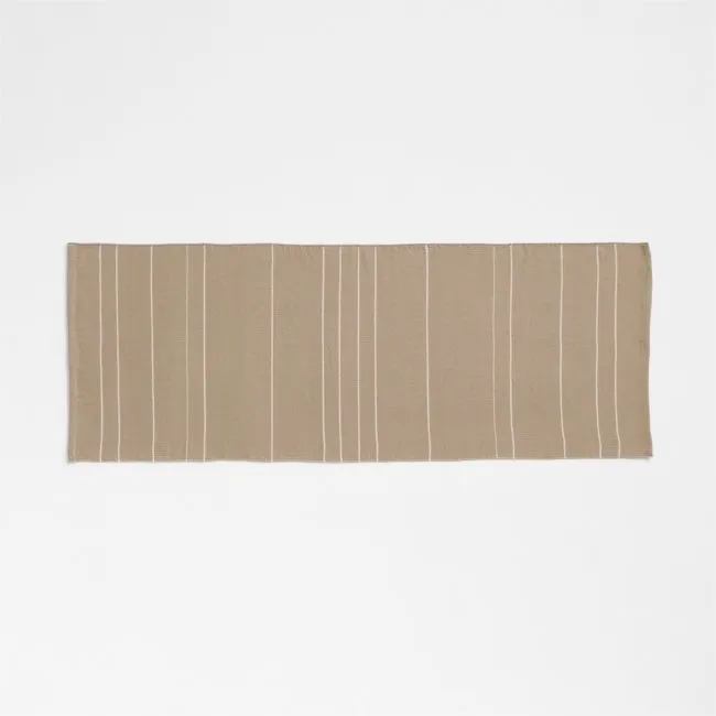 Woven Stripe Organic Cotton Natural Taupe and Crisp White Bath Mat 24"x64"