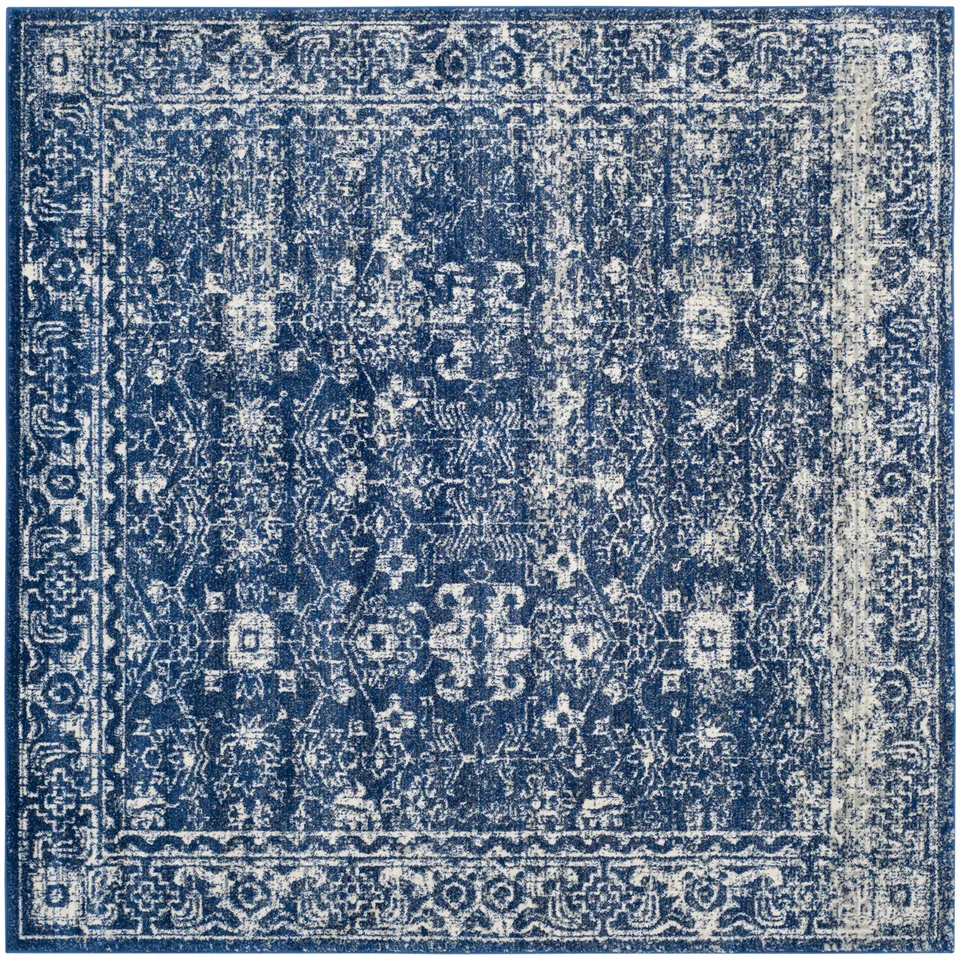 Arlo Home Woven Area Rug, EVK270A, Navy/Ivory,  5' 1" X 5' 1" Square