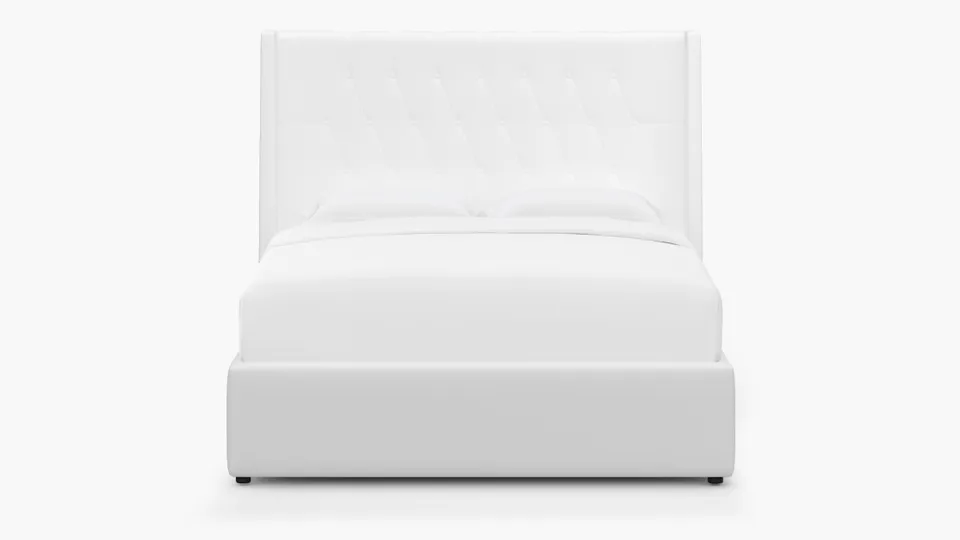 Tufted Wingback Bed, White Twill, King