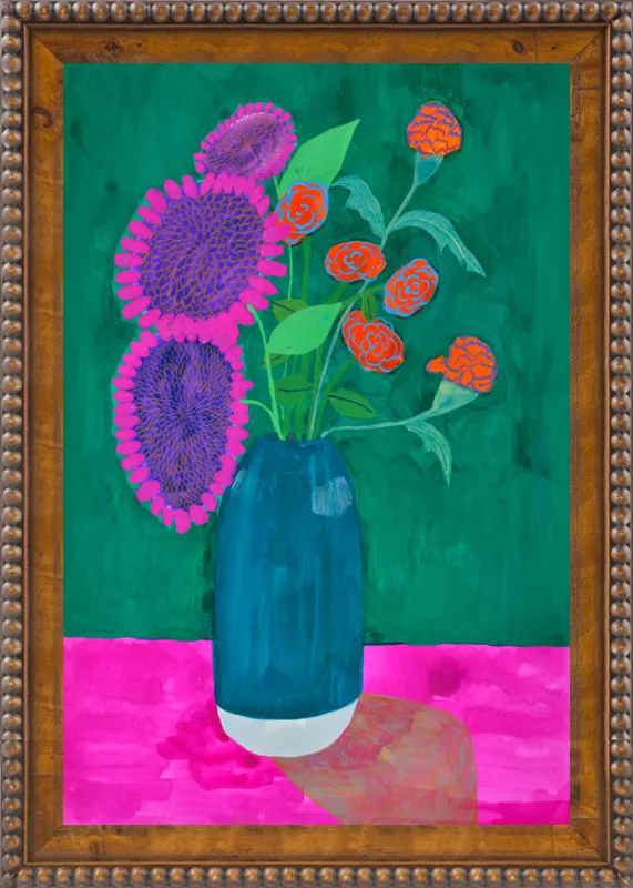 vase with sunflowers and carnations  by Christiane Drapela for Artfully Walls