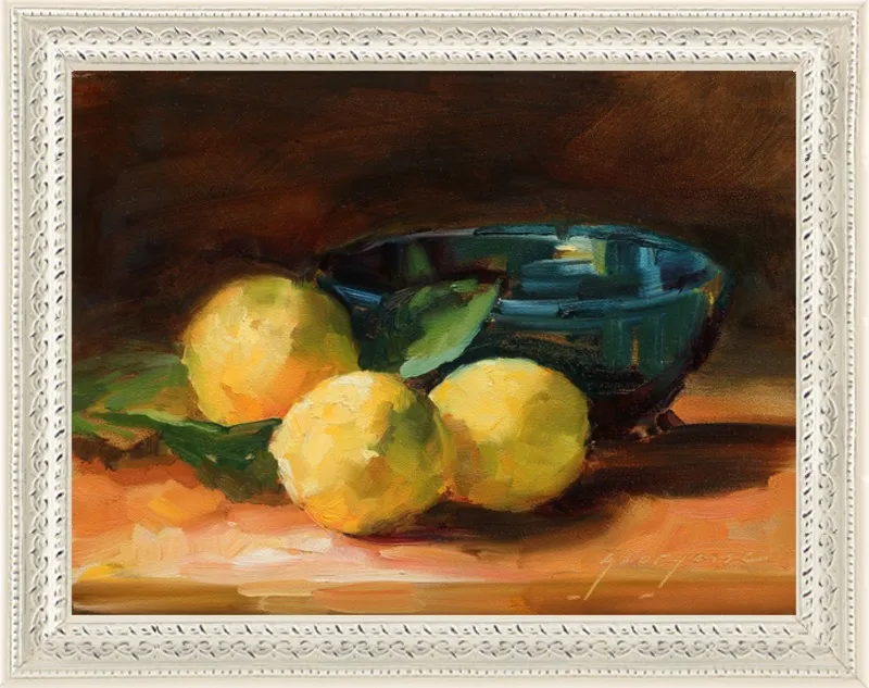 Lemons and Blue Bowl by Georgesse Gomez for Artfully Walls