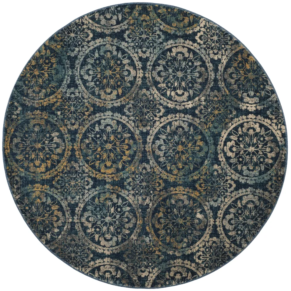 Arlo Home Woven Area Rug, EVK517D, Navy/Cream,  6' 7" X 6' 7" Round