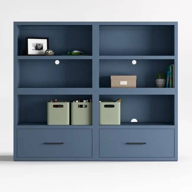 Ever Simple 72" Set of 2 Modular Slate Blue Wood Kids Open Bookcases with Drawers