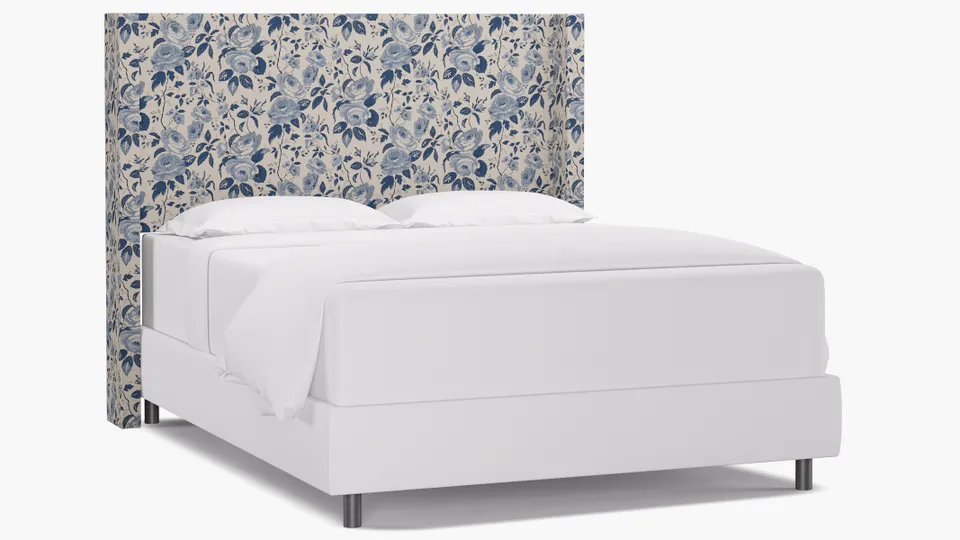 Modern Wingback Headboard, Delft Chintz, Queen