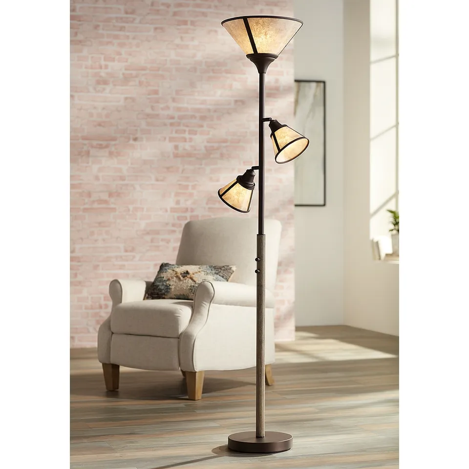 Franklin Iron Works Plymouth 72" Bronze and Mica Torchiere Floor Lamp