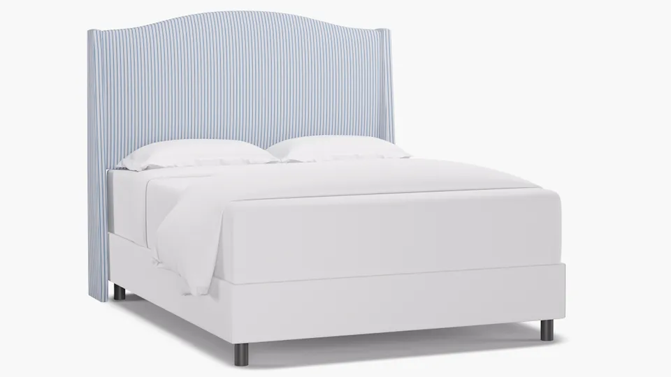 Classic Wingback Headboard, Cornflower Classic Ticking Stripe, Queen