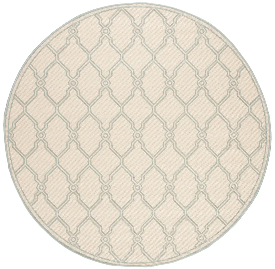Arlo Home Indoor/Outdoor Woven Area Rug, LND124L, Cream/Aqua,  6' 7" X 6' 7" Round