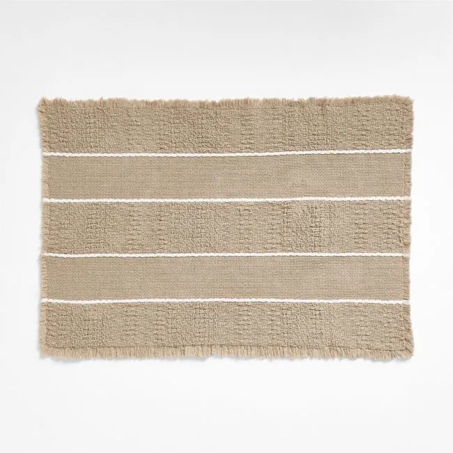 Jacquard Stripe Taupe and Crisp White Bath Mat 24"x36"