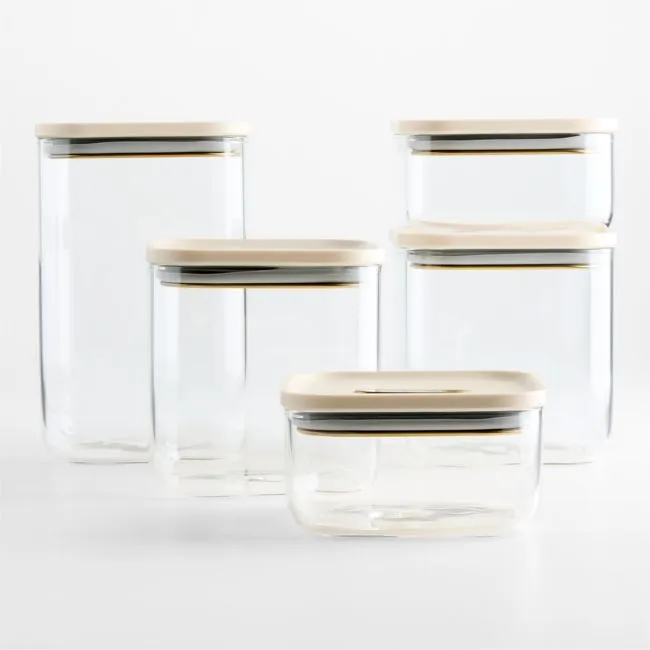 Caraway ® Cream & Gold Airtight 13-Piece Glass Food Storage Container Set with Plastic and Silicone Lids