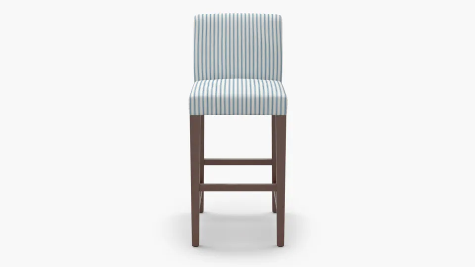 Signature Dining Bar Stool, Cornflower Classic Ticking Stripe, Walnut Square Tapered Leg