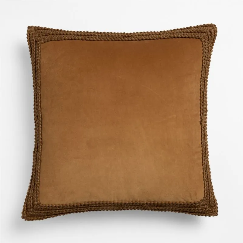 Braided Velvet Border 23"x23" Maple Brown Throw Pillow Cover