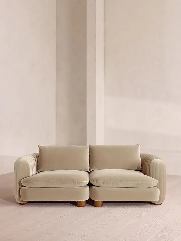 Vivienne Sectional Sofa, Three Seater, Velvet, Oyster, US
