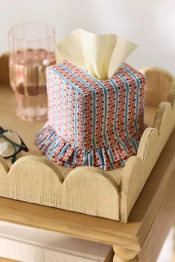 Fabric Printed Ruffle Tissue Box Cover