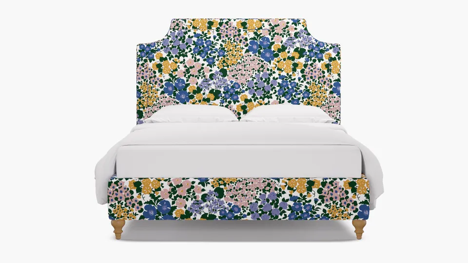 Deco Bed, Lavender Million Flowers, Natural Traditional Turned Leg, Queen