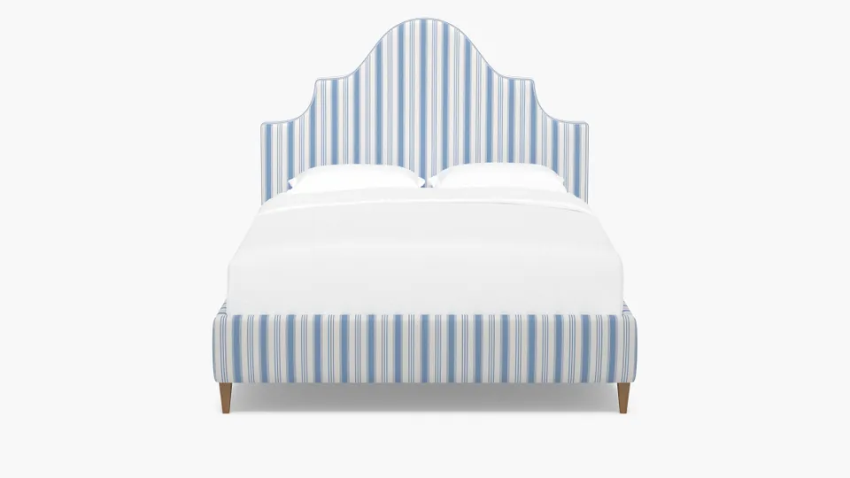 Statement Bed, Cornflower Regency Stripe, Natural Square Tapered Leg, Full