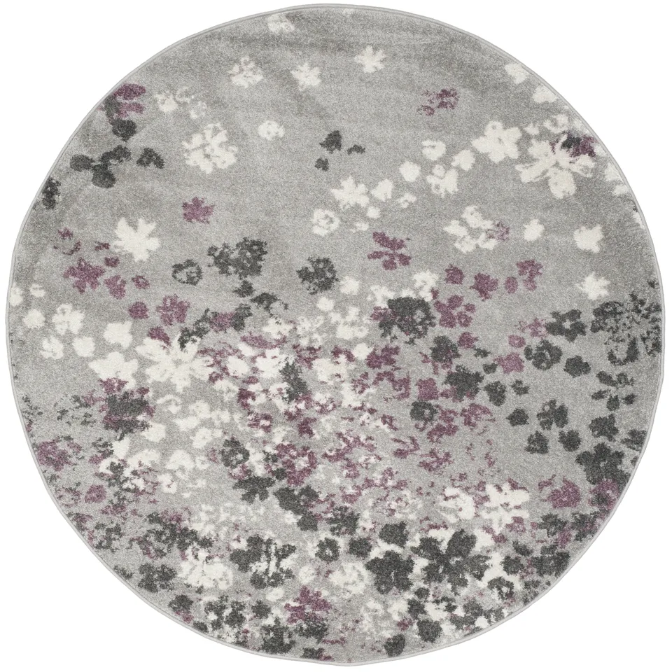 Arlo Home Woven Area Rug, ADR115M, Light Grey/Purple,  6' X 6' Round