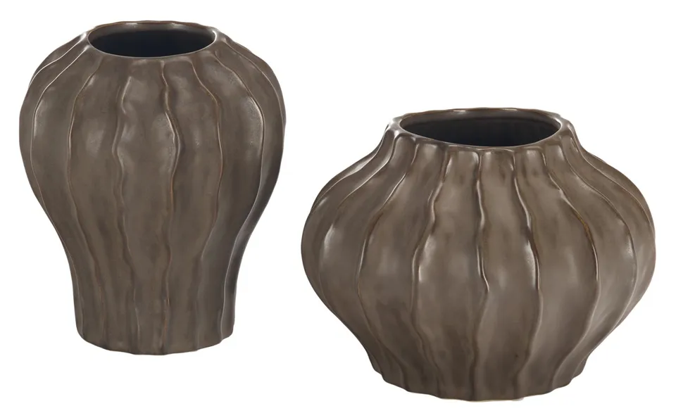 Choka Wavy Vase, Set Of 2 - Brown