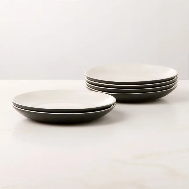 Barchan Black and Warm White Stoneware Salad Plates Set of 6 by Kravitz Design