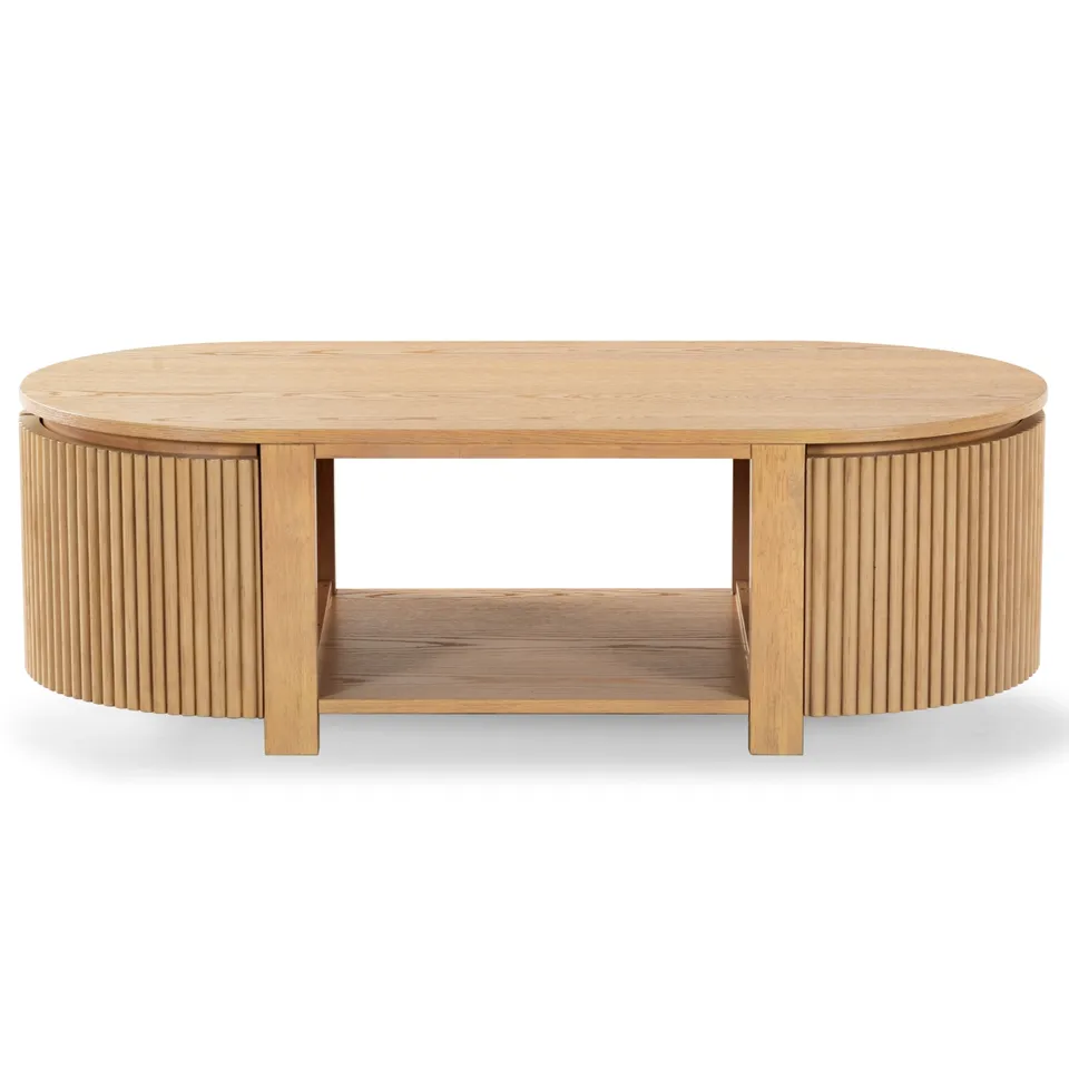 Shelbie Reeded Oval Coffee Table - Oak