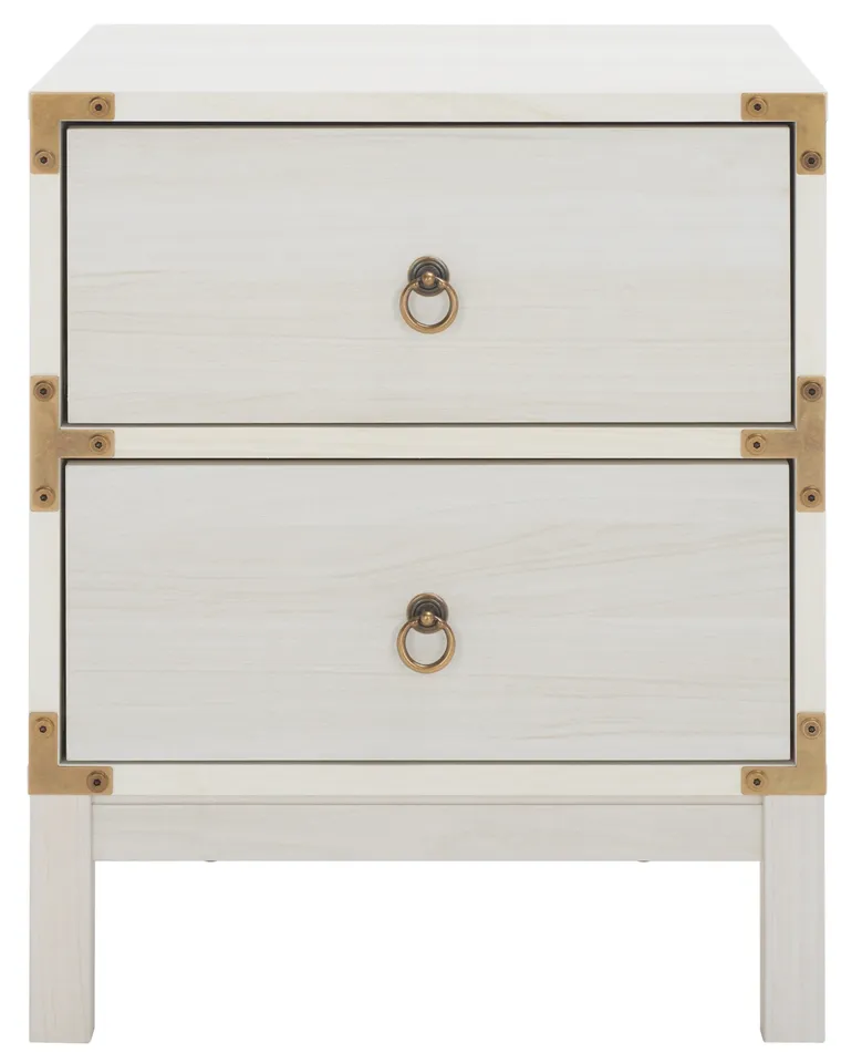Galio 2 Drawer Nightstand - Bleached White / Gold
