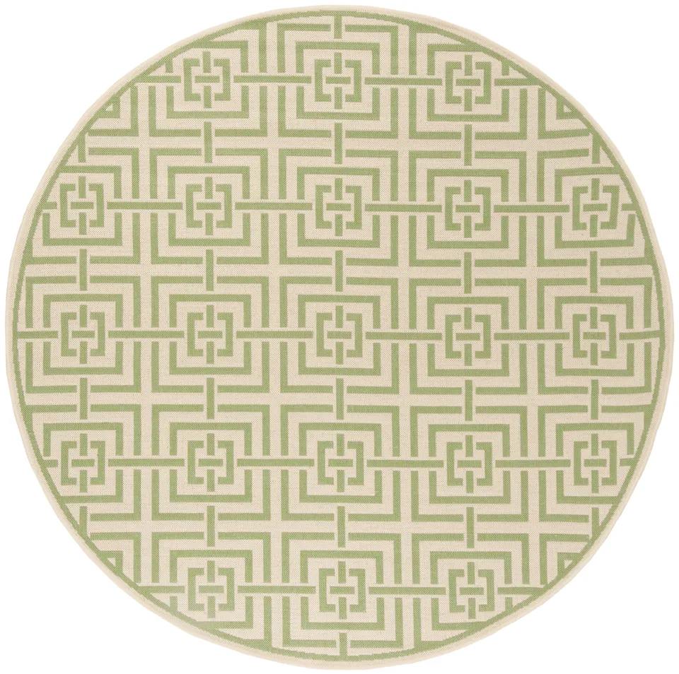 Arlo Home Indoor/Outdoor Woven Area Rug, LND128V, Cream/Olive,  6' 7" X 6' 7" Round