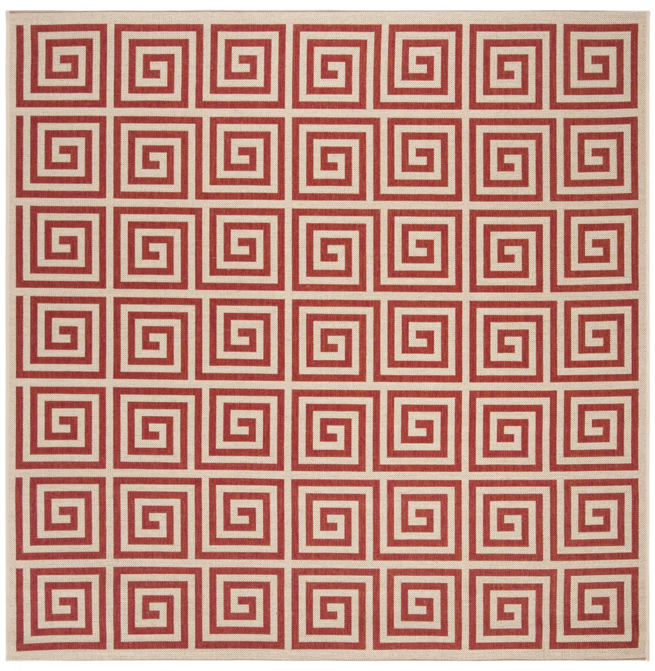 Arlo Home Indoor/Outdoor Woven Area Rug, LND129Q, Red/Cream,  6' 7" X 6' 7" Square