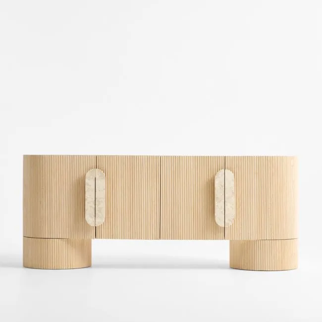Kahn 75" Ribbed Whitewashed Ash Wood Storage Media Console